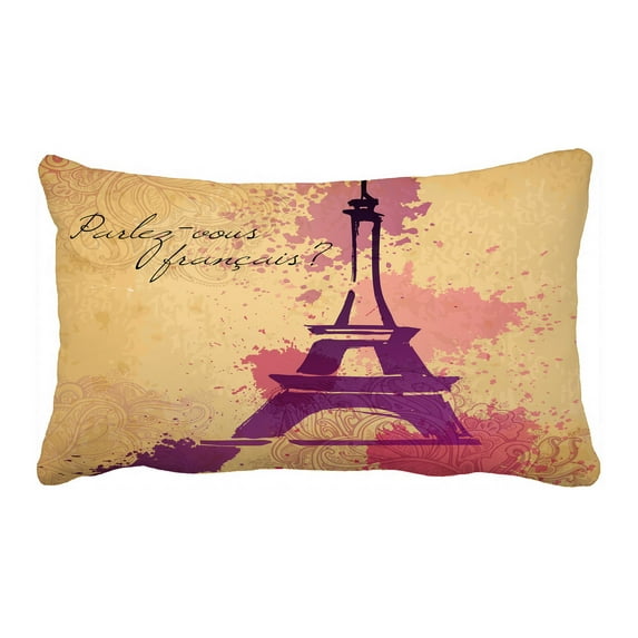 ABPHQTO Elegance Ink Splash Of Eiffel Tower And Calligraphy Pillow Case Pillow Cover Pillow Protector Two Sides For Couch Bed 20x30 Inch