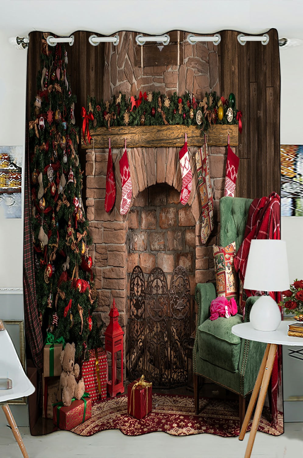 ABPHQTO Elegant Christmas Tree Fireplace Blanket Couch Grommet Blackout