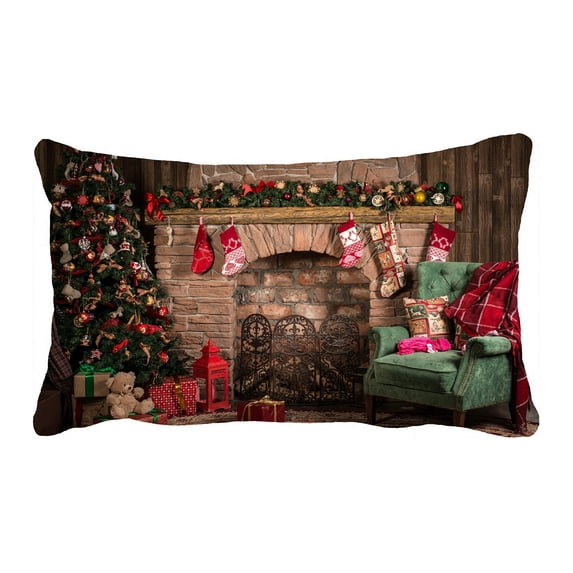ABPHQTO Elegant Christmas Tree Fireplace Blanket Couch Pillow Case Pillow Cover Pillow Protector Two Sides For Couch Bed 20x30 Inch