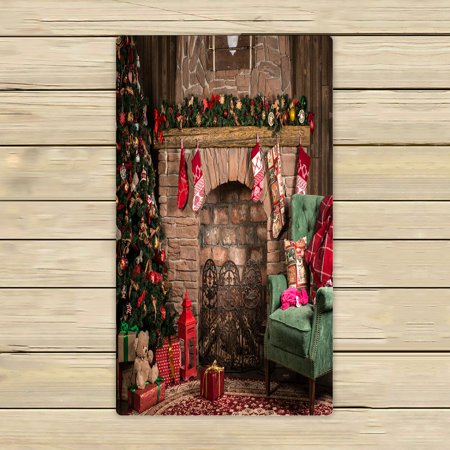 ABPHQTO Elegant Christmas Tree Fireplace Blanket Couch Towels Beach Bath Pool Sprot Travel Hand Spa Towel 16x28 Inch