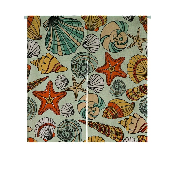 ABPHQTO Elegant Seashells Japanese Noren Curtain Doorway Door Window Treatment Curtains Cotton Linen Curtain 85x90 cm
