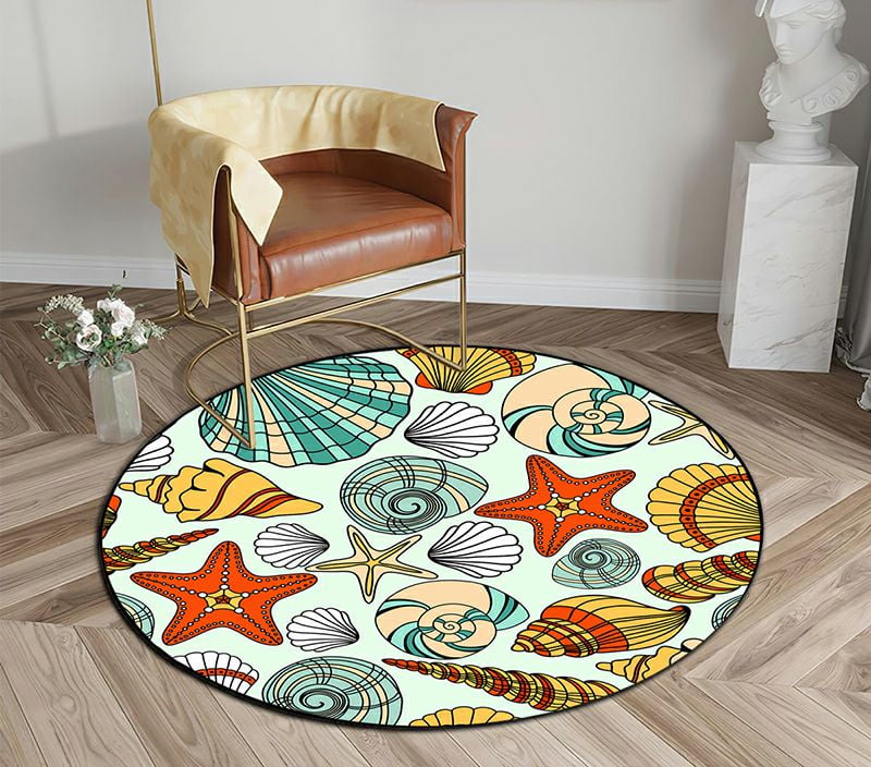 ABPHQTO Elegant Seashells Round Area Rugs Diameter 6 x 6ft Floor Carpet ...