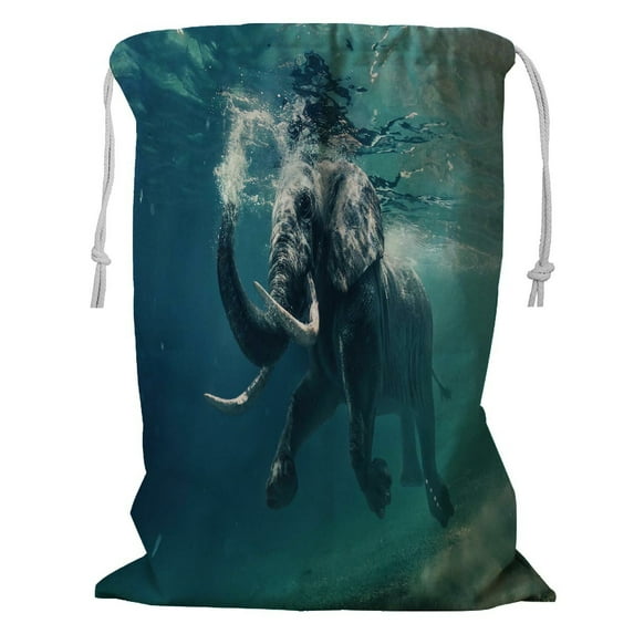 ABPHQTO Elephant Underwater African Ocean Mirrors Ripples Storage Basket Laundry Bag with Drawstring 18x24 Inch