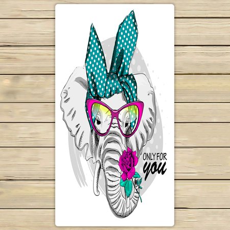 ABPHQTO Elephant With Pink Glasses And Rose Towels,Beach Bath Pool Sprot Travel Hand Spa Towel 30x56 Inch