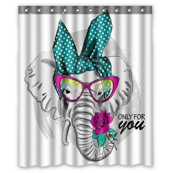ABPHQTO Elephant With Pink Glasses And Rose Waterproof Polyester Shower Curtain and Hooks For Home Decor 60x72 Inch