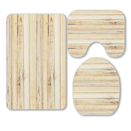 ABPHQTO Empty Plank Teak Brown Wooden Texture 3 Piece Bathroom Rugs Set Bath Rug Contour Mat and Toilet Lid Cover