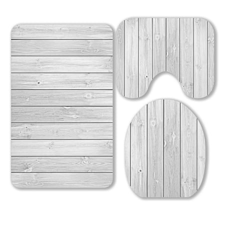 ABPHQTO Empty White Wood Planks Or Boards 3 Piece Bathroom Rugs Set Bath Rug Contour Mat and Toilet Lid Cover