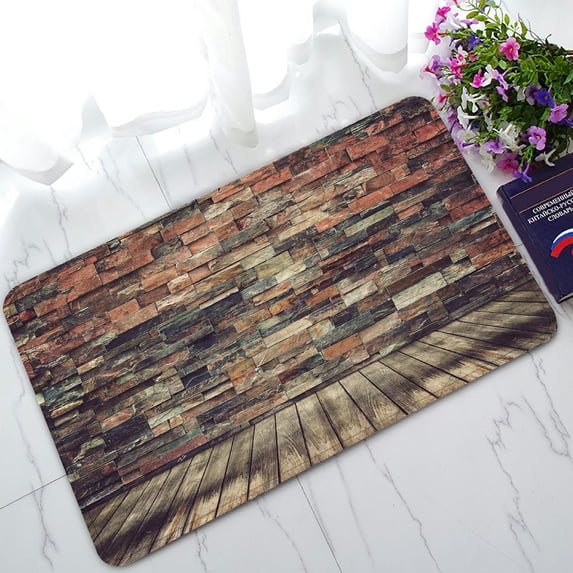 ABPHQTO Empty Wood And Brick Wall Doormat Entrance Rug Area Rug Floor Mat Home Decor 30x18 Inch