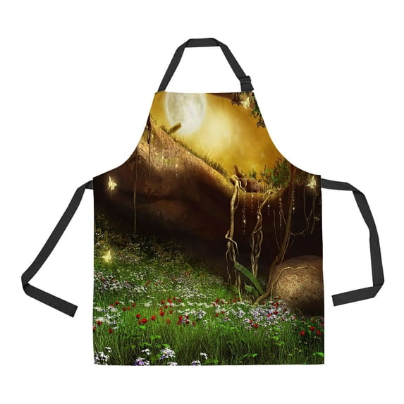 ABPHQTO Enchanted Cave With Flowers Lanterns And Butterflies Apron Home Kitchen Apron with Pockets