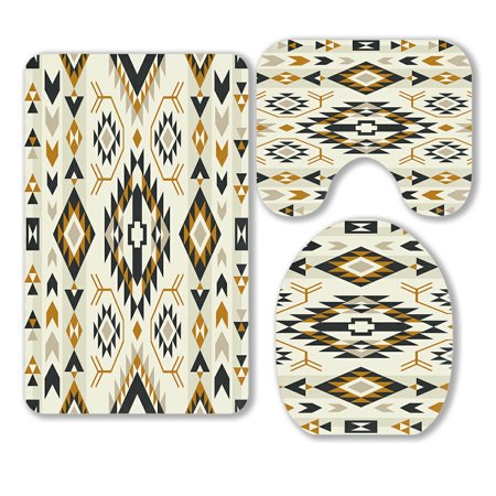 ABPHQTO Ethnic 3 Piece Bathroom Rugs Set Bath Rug Contour Mat and Toilet Lid Cover