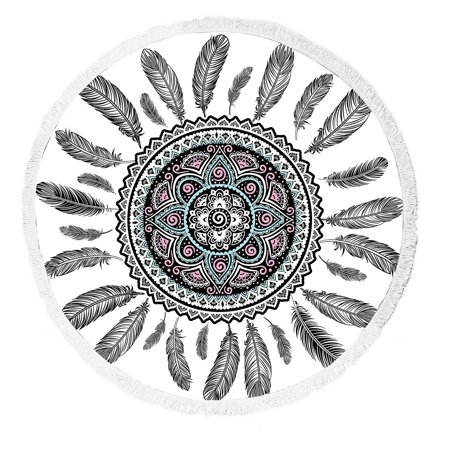 ABPHQTO Ethnic American Round Beach Blanket with Tassels Beach Throw Towel Yoga Mat Picnic Blanket