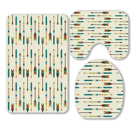 ABPHQTO Ethnic Arrows Pattern Design 3 Piece Bathroom Rugs Set Bath Rug Contour Mat and Toilet Lid Cover