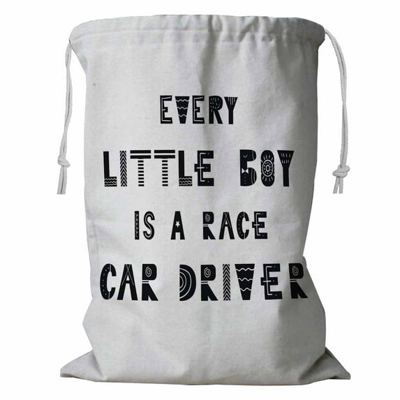 ABPHQTO Every Little Boy Is A Race Car Driver Storage Basket Laundry Bag with Drawstring 24x32 Inch