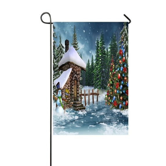 ABPHQTO Fairy Cottage Snowman Christmas Trees Home Outdoor Garden Flag House Banner Size 12x18 Inch
