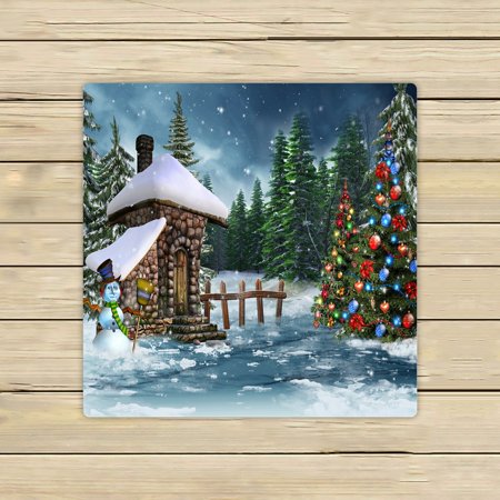 ABPHQTO Fairy Cottage Snowman Christmas Trees Towels Beach Bath Pool Sprot Travel Hand Spa Towel 13x13 Inch