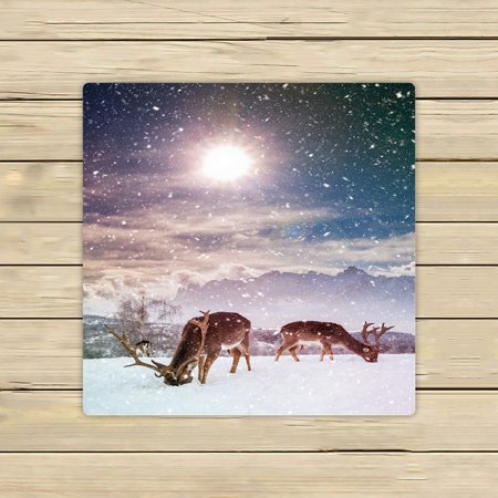ABPHQTO Fairy-Tale Picture With Deer In Heavy Snowfall Towels Beach Bath Pool Sprot Travel Hand Spa Towel 13x13 Inch