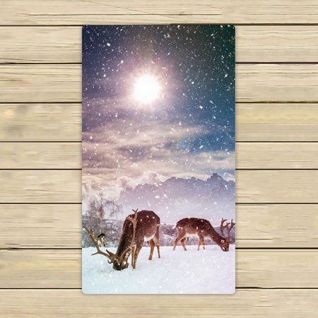 ABPHQTO Fairy-Tale Picture With Deer In Heavy Snowfall Towels Beach Bath Pool Sprot Travel Hand Spa Towel 16x28 Inch