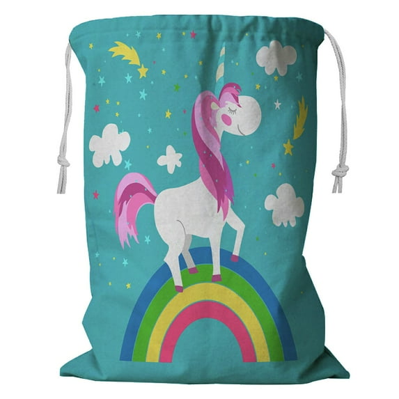 ABPHQTO Fairy Unicorn Rainbow Horse Pony Magic Animal Storage Basket Laundry Bag with Drawstring 18x24 Inch