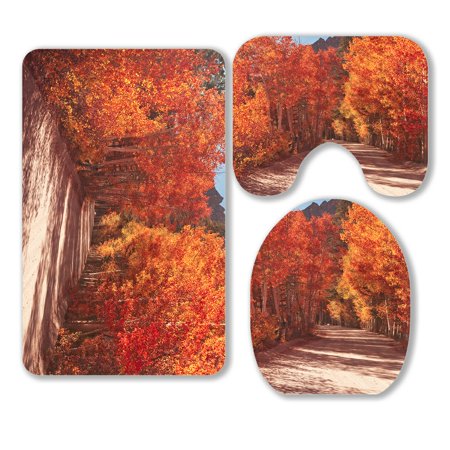 ABPHQTO Fall Foliage 3 Piece Bathroom Rugs Set Bath Rug Contour Mat and Toilet Lid Cover