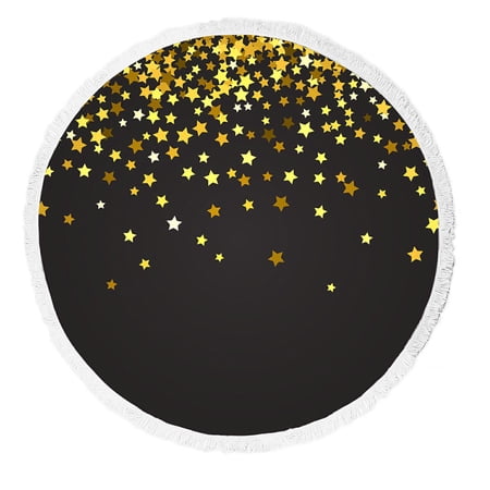 ABPHQTO Falling Gold Stars On Black Beach Towel Beach Blanket with Tassels Beach Throw Towel Yoga Mat Picnic Blanket