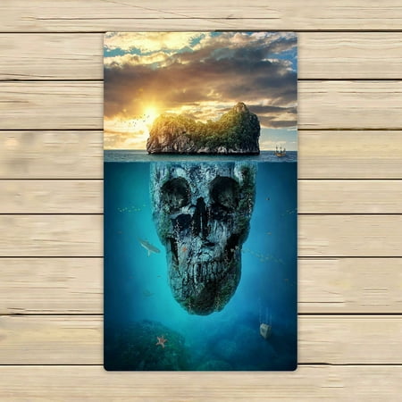 ABPHQTO Fantastic Tropical Island Scull Rock Underwater Sunset Towels Beach Bath Pool Sprot Travel Hand Spa Towel 16x28 Inch