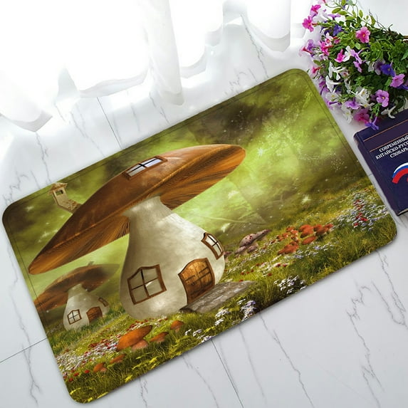 ABPHQTO Fantasy Meadow With Colorful Mushroom Houses Doormat Entrance Rug Area Rug Floor Mat Home Decor 30x18 Inch