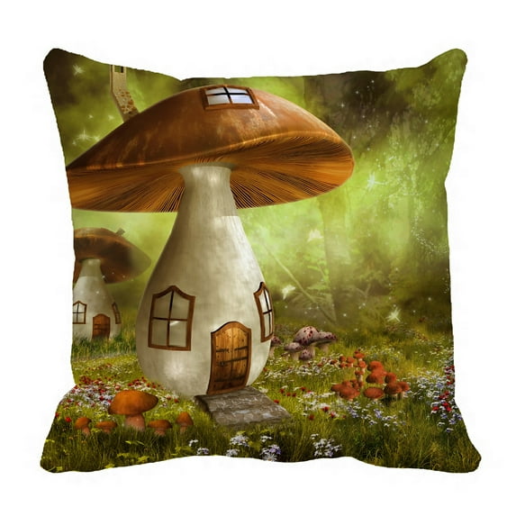 ABPHQTO Fantasy Meadow With Colorful Mushroom Houses Pillow Case Pillow Cover Pillow Protector Two Sides For Couch Bed 20x20 Inch