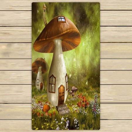 ABPHQTO Fantasy Meadow With Colorful Mushroom Houses Towels Beach Bath Pool Sprot Travel Hand Spa Towel 30x56 Inch