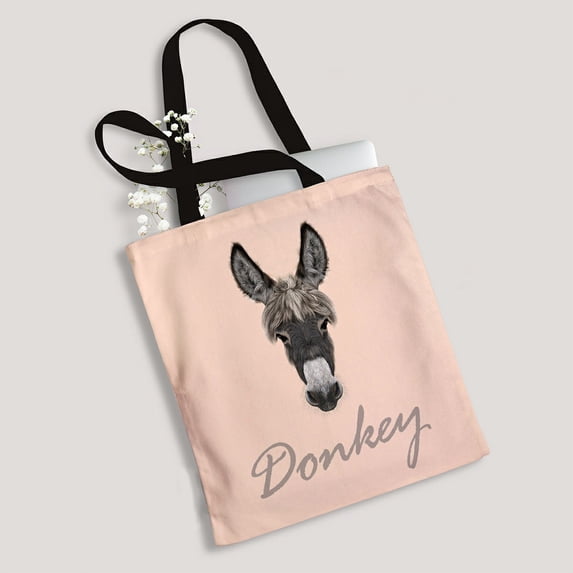 ABPHQTO Farm Donkey Portrait Grey Donkey Pink Canvas Bag Reusable Tote Grocery Shopping Bags Tote Bag 14x16 inch