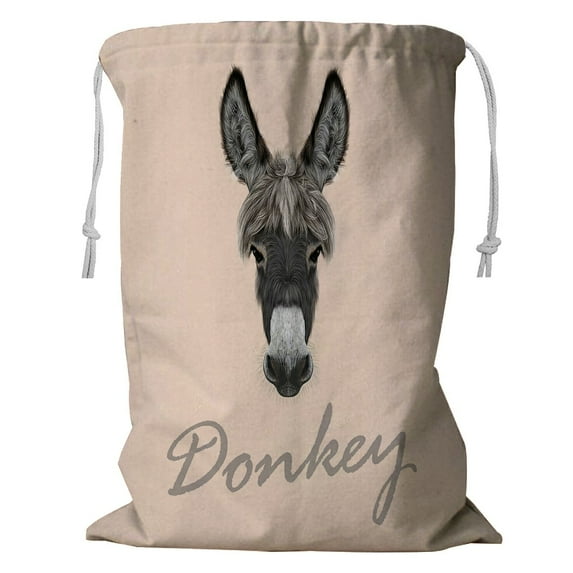 ABPHQTO Farm Donkey Portrait Grey Donkey Pink Storage Basket Laundry Bag with Drawstring 24x32 Inch