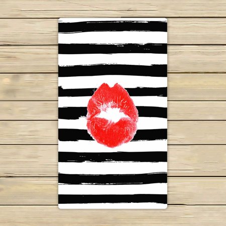ABPHQTO Fashion Red Lips Print Of Woman With Black Line Striped Towels,Beach Bath Pool Sprot Travel Hand Spa Towel 16x28 Inch