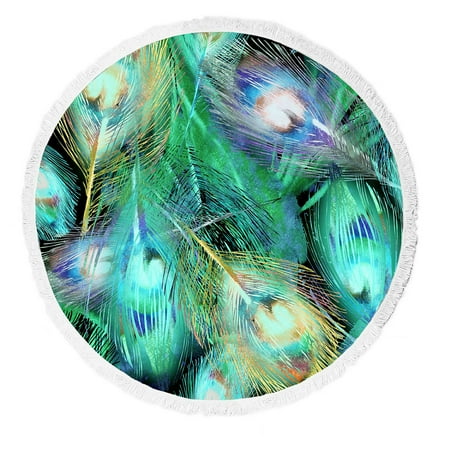 ABPHQTO Feather Pattern Beach Towel Beach Blanket with Tassels Beach Throw Towel Yoga Mat Picnic Blanket