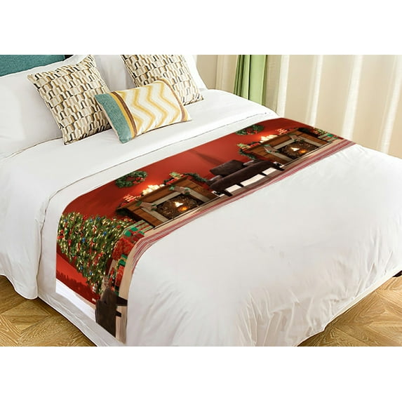 ABPHQTO Festive Christmas Interior Bed Runner Bedding Scarf Bed Decoration 20x95 inch