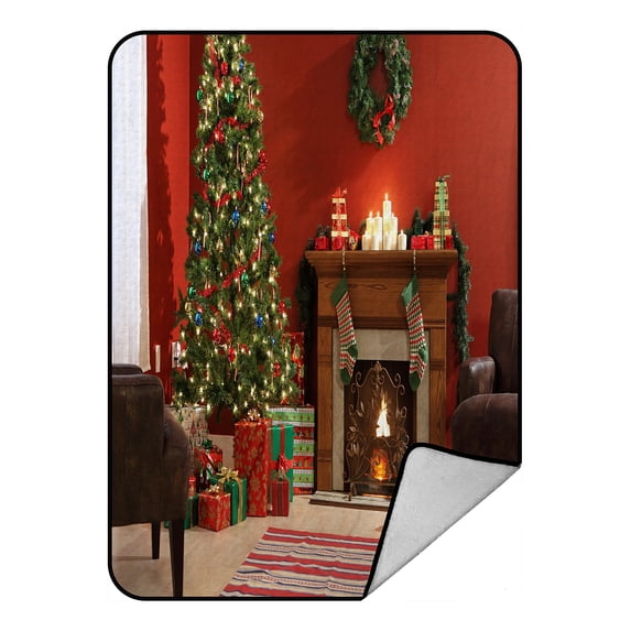 ABPHQTO Festive Christmas Interior Fleece Blanket Fleece Back Throw Blanket 58x80inch