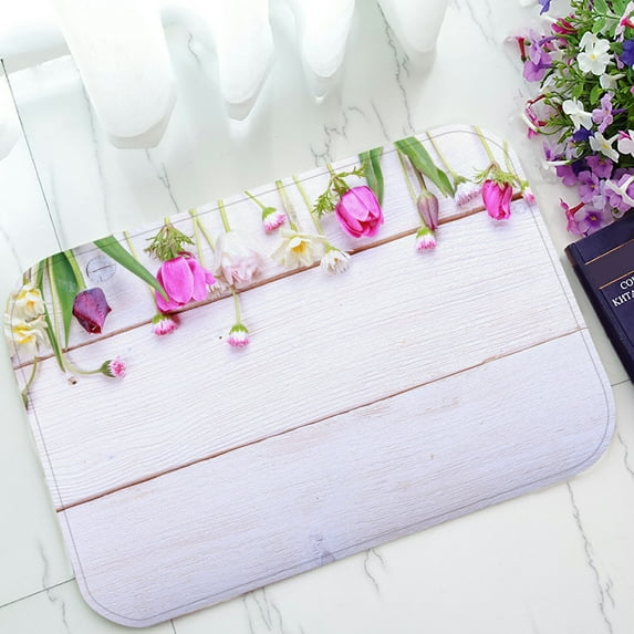 ABPHQTO Festive Flower Composition On The White Wooden Doormat Entrance Rug Area Rug Floor Mat Home Decor 23.5x16.7 Inch