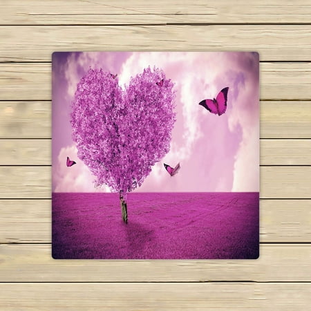 ABPHQTO Field Heart Shape Tree Butterflies Pink Landscape Towels,Beach Bath Pool Sprot Travel Hand Spa Towel 13x13 Inch