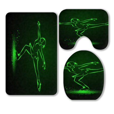 ABPHQTO Figure Skating Neon A Girl Dances On Ice 3 Piece Bathroom Rugs Set Bath Rug Contour Mat and Toilet Lid Cover
