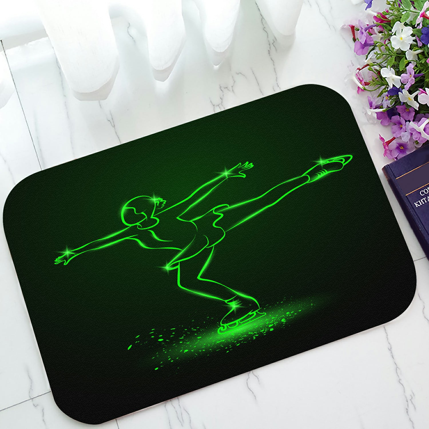 ABPHQTO Figure Skating Neon A Girl Dances On Ice Doormat Entrance Rug