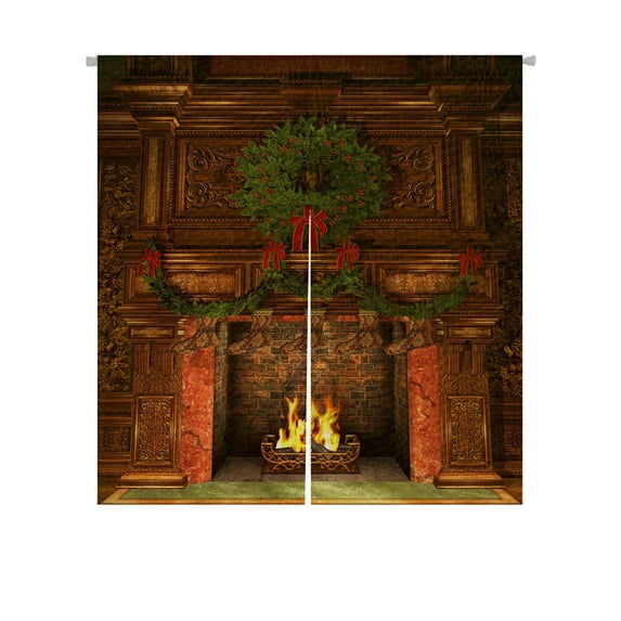 ABPHQTO Fireplace Christmas Holly Wreath Garland Stockings Japanese Noren Curtain Doorway Door Window Treatment Curtains Cotton Linen Curtain 85x90 cm