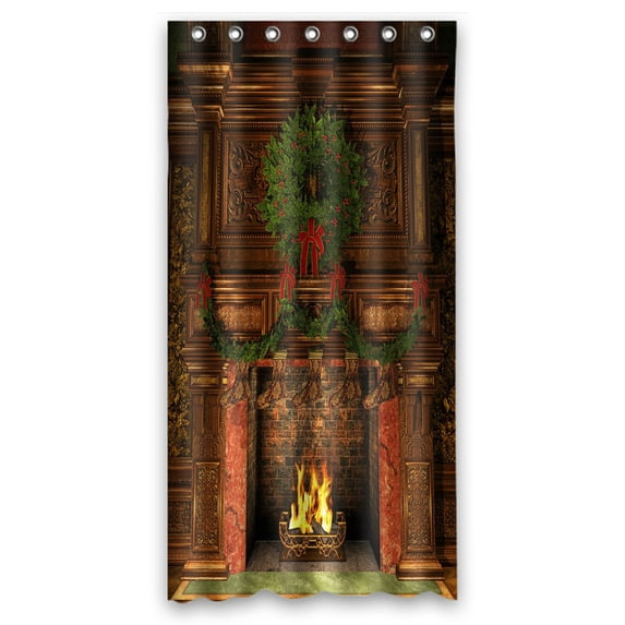 ABPHQTO Fireplace Christmas Holly Wreath Garland Stockings Waterproof Polyester Shower Curtain and Hooks For Home Decor 36x72 Inch