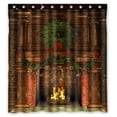 thumbnail image 1 of ABPHQTO Fireplace Christmas Holly Wreath Garland Stockings Waterproof Polyester Shower Curtain and Hooks For Home Decor 66x72 Inch, 1 of 1