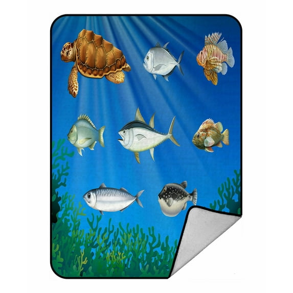 ABPHQTO Fish And Sea Turtle Under The Sea Fleece Blanket Fleece Back Throw Blanket 58x80 Inch