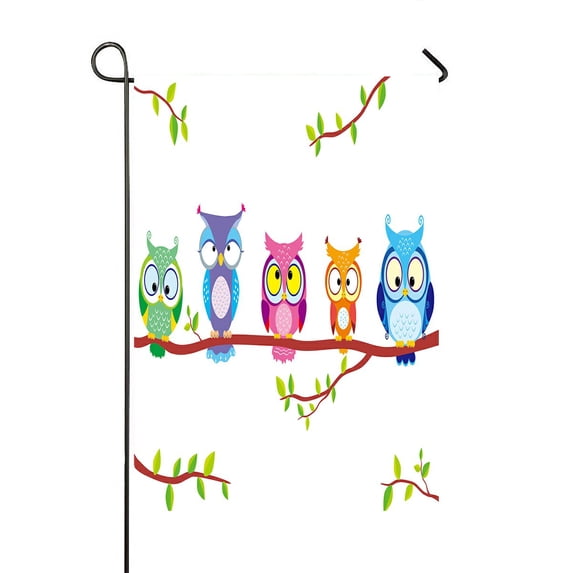 ABPHQTO Five Different Funny Owls Sitting On A Branch Home Outdoor Garden Flag House Banner Size 28x40 Inch