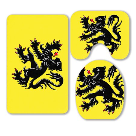 ABPHQTO Flag Of The Belgian Region Of Flanders In Belgium 3 Piece Bathroom Rugs Set Bath Rug Contour Mat and Toilet Lid Cover