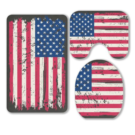 ABPHQTO Flag Of The United States Of America Us Flag 3 Piece Bathroom Rugs Set Bath Rug Contour Mat and Toilet Lid Cover