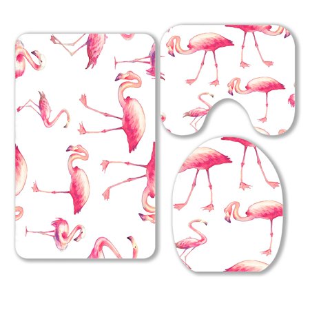 ABPHQTO Flamingo 3 Piece Bathroom Rugs Set Bath Rug Contour Mat and Toilet Lid Cover
