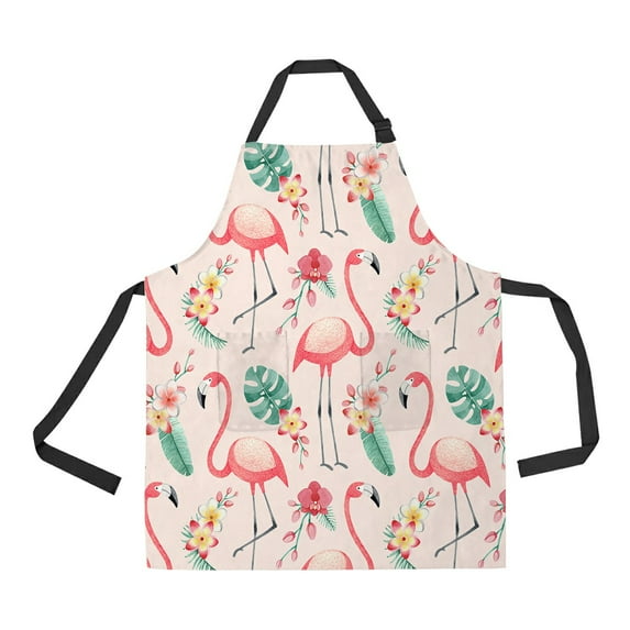 ABPHQTO Flamingos Tropical Flowers And Leaves Apron Home Kitchen Apron with Pockets