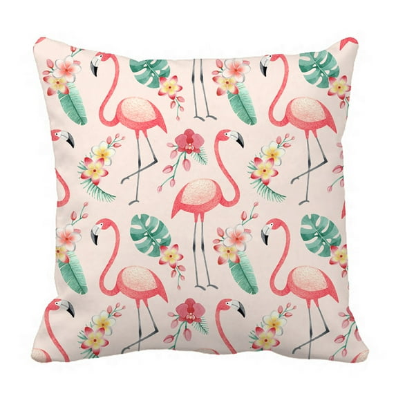 ABPHQTO Flamingos Tropical Flowers And Leaves Pillow Case Pillow Cover Pillow Protector Two Sides For Couch Bed 18x18 Inch