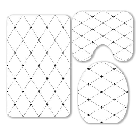 ABPHQTO Fleur De Lis Luxury 3 Piece Bathroom Rugs Set Bath Rug Contour Mat and Toilet Lid Cover