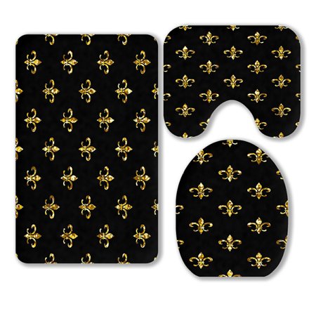 ABPHQTO Fleur-De-Lis Pattern 3 Piece Bathroom Rugs Set Bath Rug Contour Mat and Toilet Lid Cover